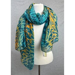 Veond Scarf Teal Blue Orange Abstract Animal Print Leopard Indie Lightweight